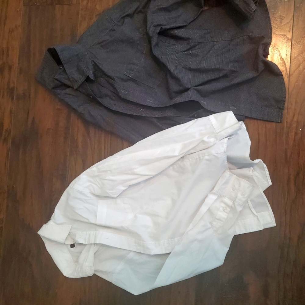 Button down up dress shirts long-sleeved longsleeve boy L 10 12 large white Grey